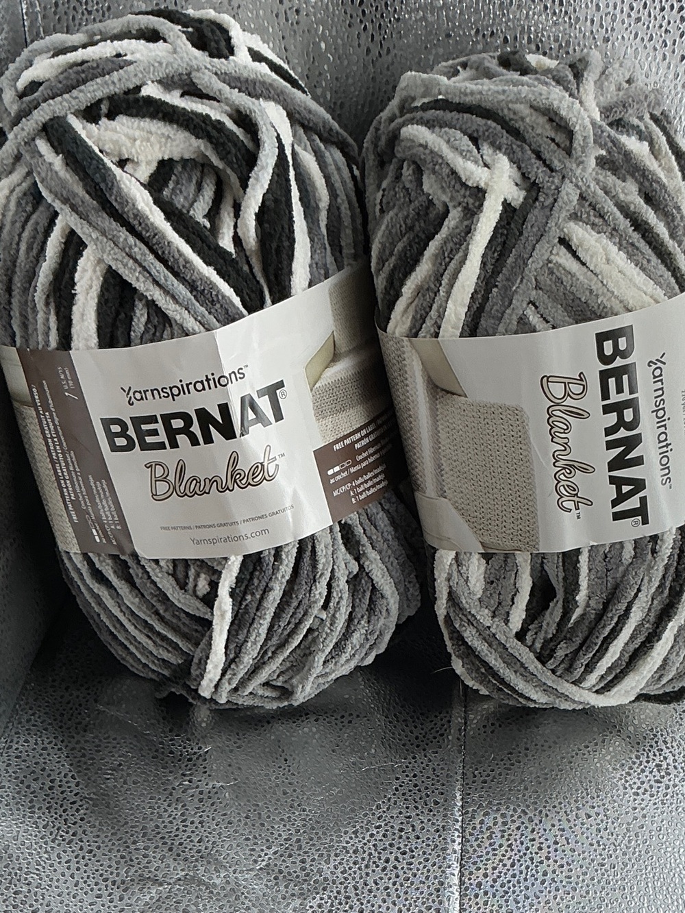 Yarnspirations Bernat  Blanket Yarn Lot of 2 Grey Storm Bulky